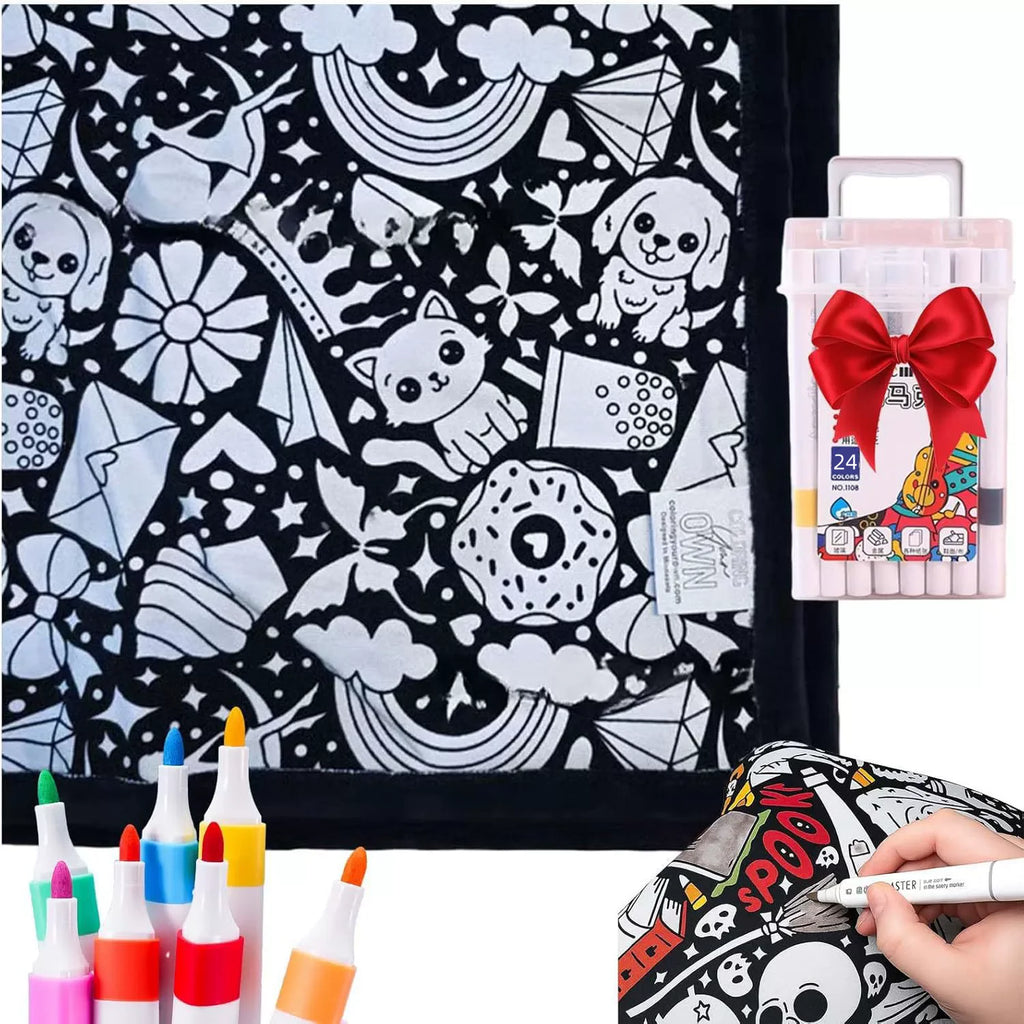 Washable DIY Coloring Blanket With 24 Markers